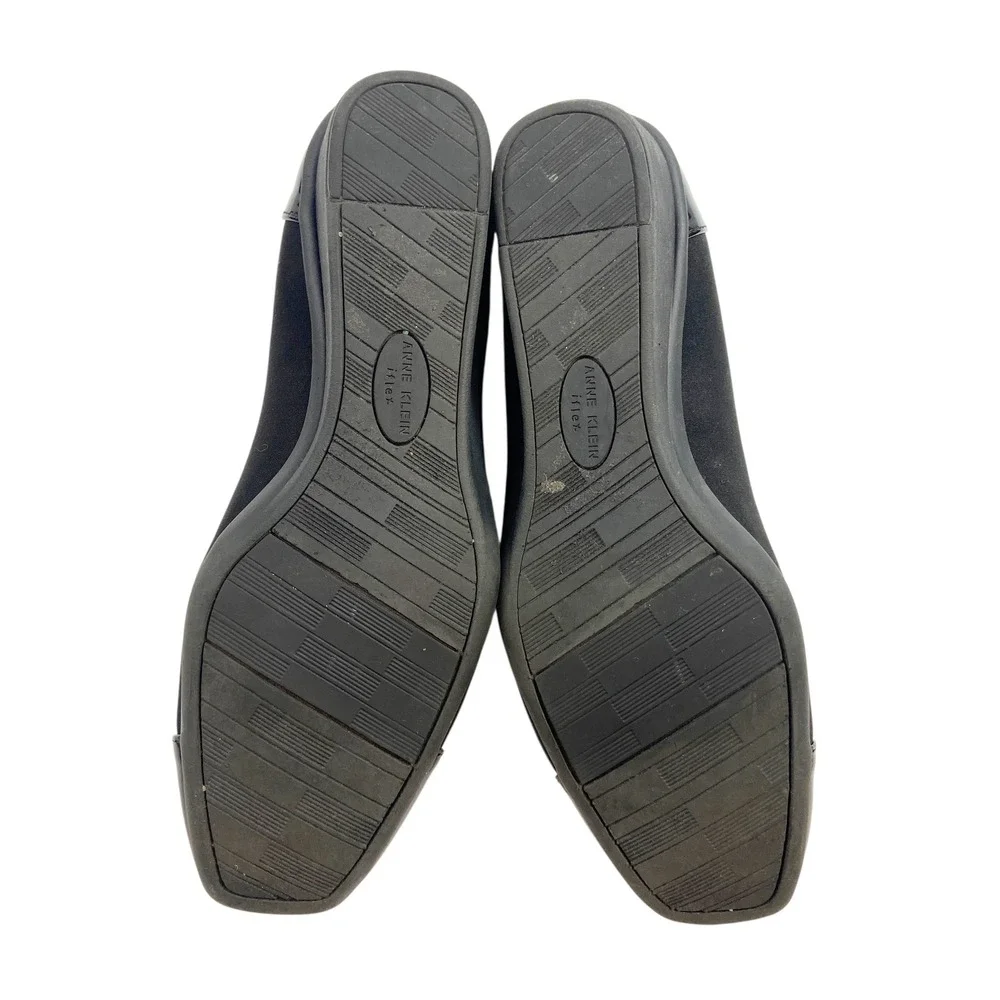 Anne Klein‎ iFlex Black Fabric Patent Cap Toe Wedge Heels WAVERLY Womens 7.5M